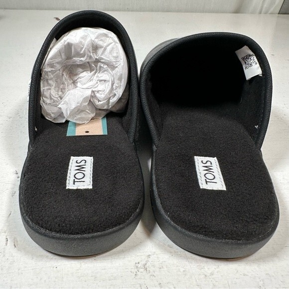 Toms Slippers Mens 7 Harbor Black Distressed Twill Slip On Mules Hard Sole - Picture 4 of 13
